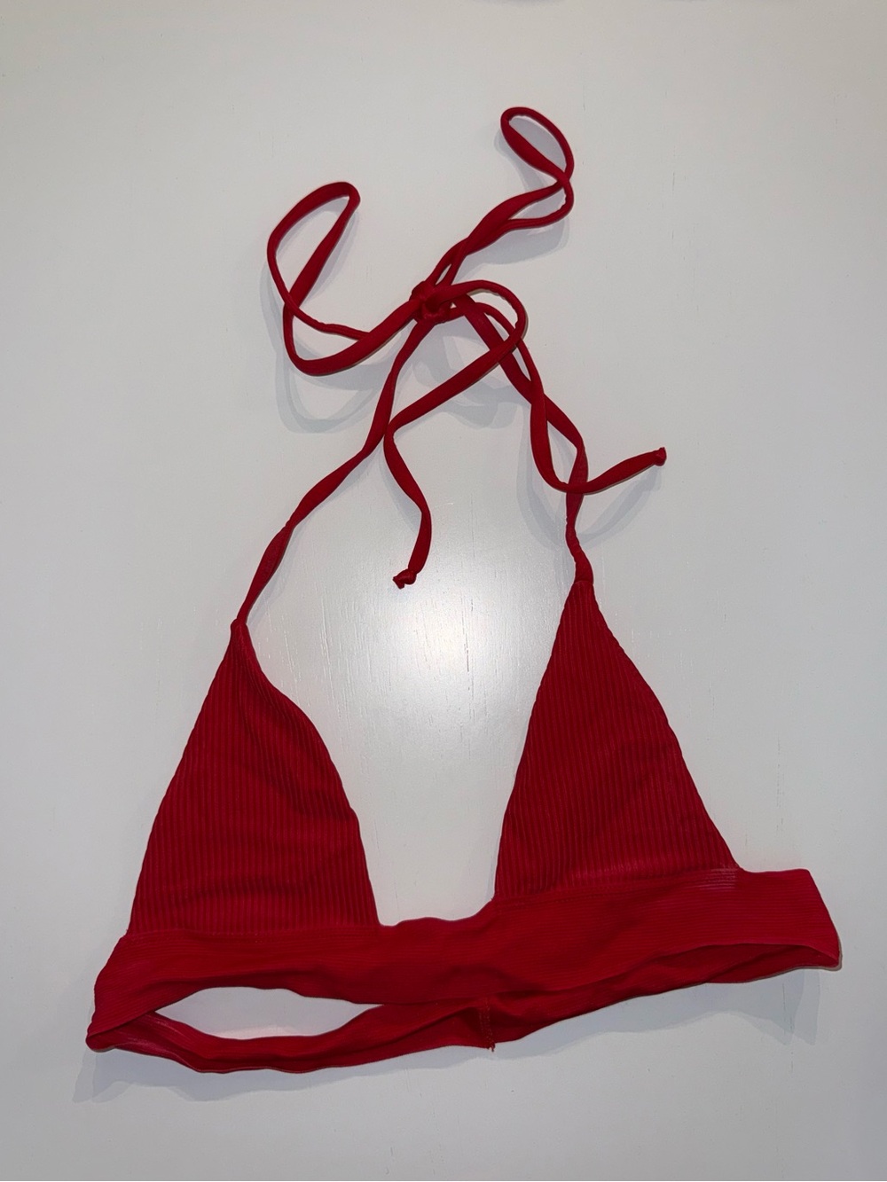 Frankie’s Bikinis Red Ribbed Triangle Bikini Top - Women Swim